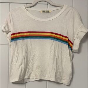 Sunday Stevens White Rainbow Stripe Short Sleeve Tee